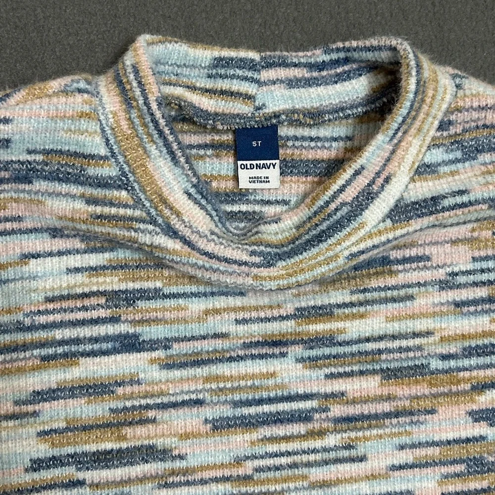 Old Navy Knit Top Kids 5T Blue Space Dye Mock Neck Long Sleeve Sweater